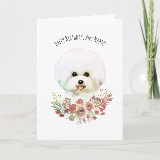 Tarjeta de cumpleaños ilustrada Bichon Frise (Anverso)