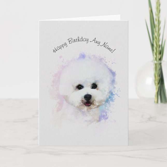Tarjeta de cumpleaños ilustrada Bichon Frise (Anverso)