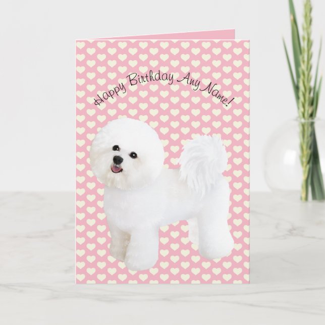 Tarjeta de cumpleaños ilustrada Bichon Frise (Anverso)