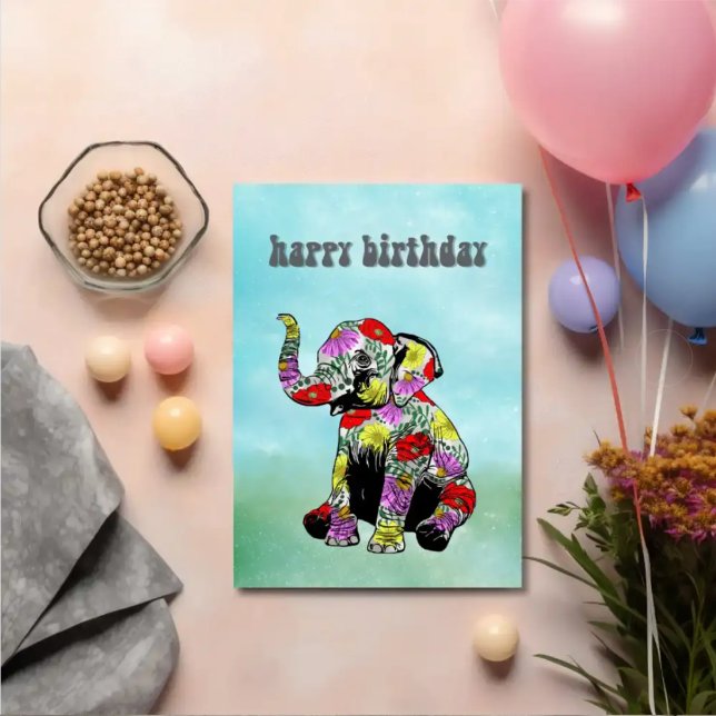 Tarjeta de cumpleaños ilustrada de elefante floral (Subido por el creador)