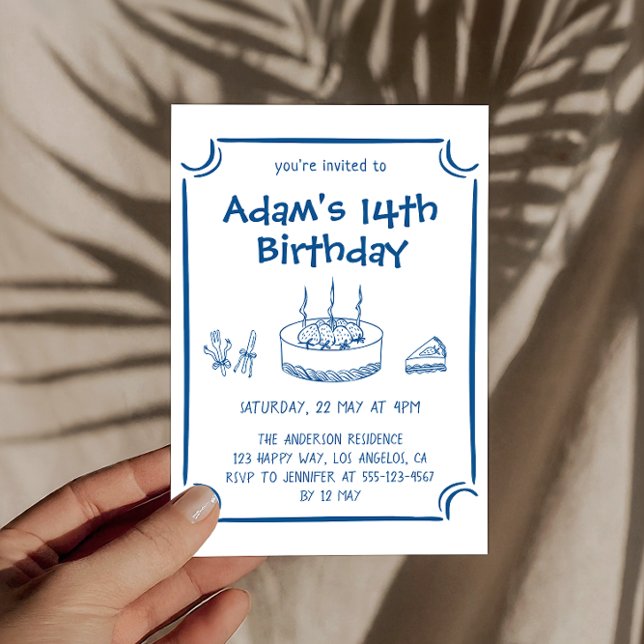 Tarjeta de cumpleaños infantil con dibujo azul en  (Subido por el creador)