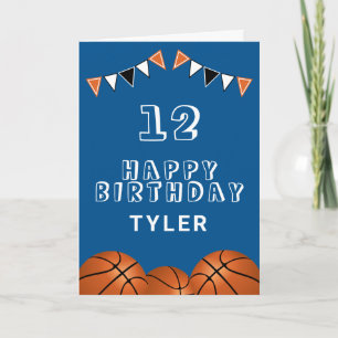 Tarjeta de cumpleaños infantil de baloncesto y ban