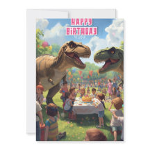 Tarjeta de cumpleaños infantil de dinosaurio