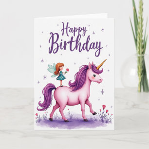 Tarjeta de cumpleaños infantil de fantasía ecuestr