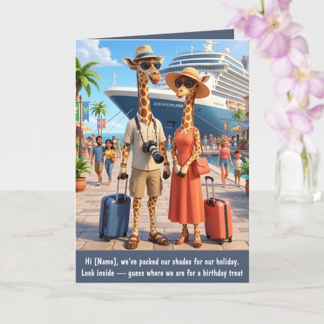 Tarjeta de cumpleaños infantil de jirafa 3D person (Orquídea)