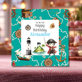 Tarjeta de cumpleaños infantil del simpático pirat
