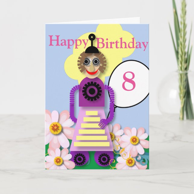 Tarjeta de cumpleaños infantil editable Robot de d (Anverso)