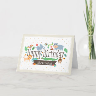 Tarjeta de cumpleaños infantil en la jungla