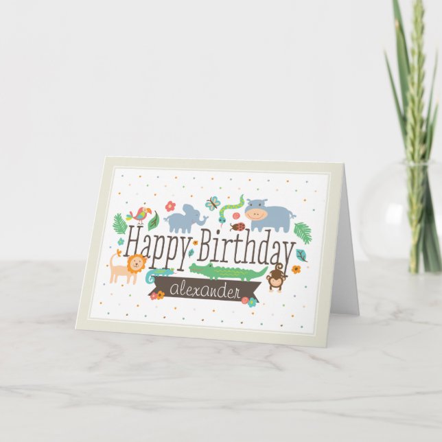 Tarjeta de cumpleaños infantil en la jungla (Anverso)