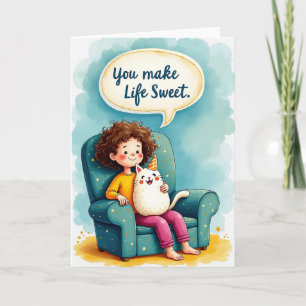 Tarjeta de cumpleaños infantil felino alegre