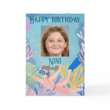 Tarjeta de cumpleaños infantil niña buceadora arre