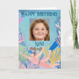 Tarjeta de cumpleaños infantil niña buceadora arre
