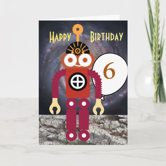 Tarjeta de cumpleaños infantil Robot de dibujos an (Anverso)