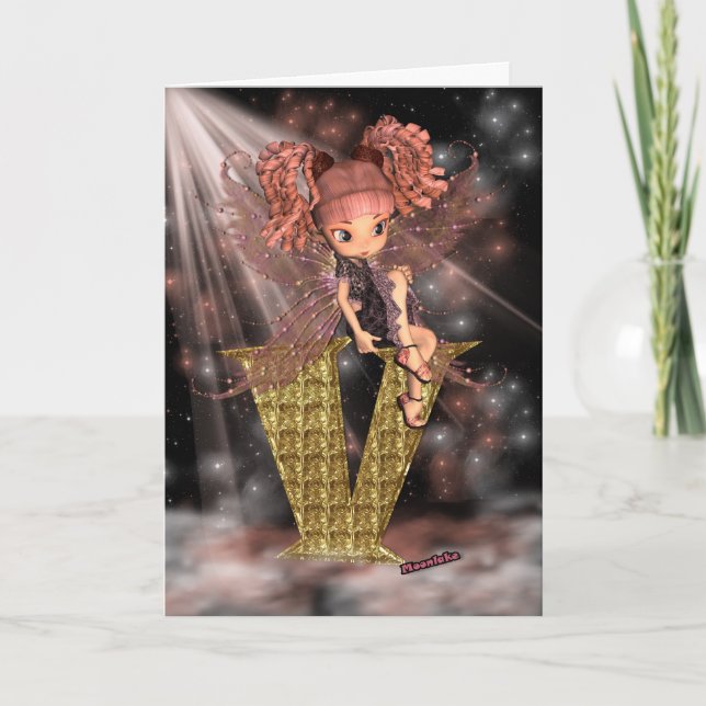 Tarjeta de cumpleaños inicial V, hada pequeña (Anverso)