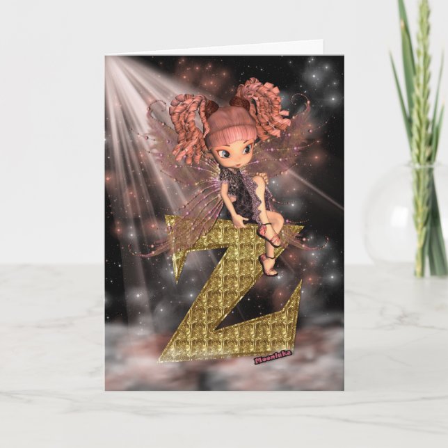 Tarjeta de cumpleaños inicial Z pequeña hada (Anverso)
