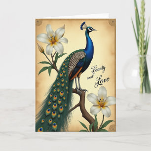 Tarjeta de cumpleaños iridiscente de pájaro elegan