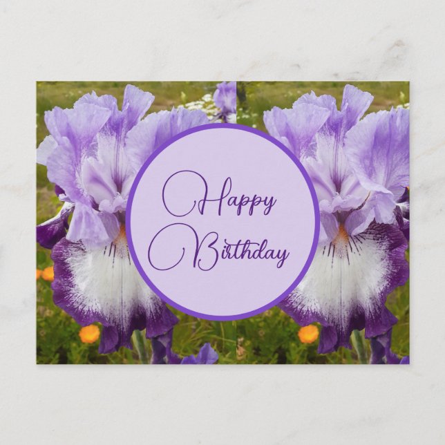 Tarjeta de cumpleaños Iris floral para damas (Anverso)