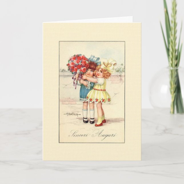 Tarjeta de cumpleaños italiana Vintage Sinceri Aug (Anverso)