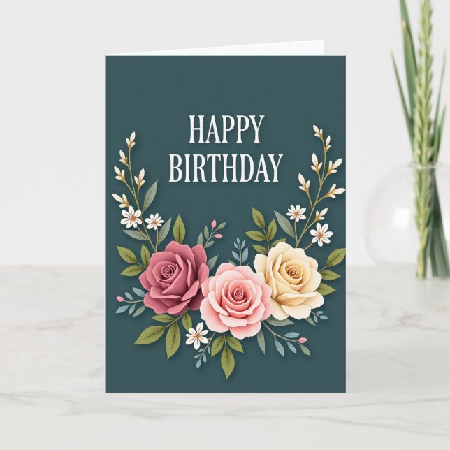 Tarjeta de cumpleaños Ivory Rose (Anverso)