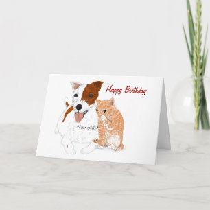 Tarjeta de cumpleaños Jack Russell y Kitten
