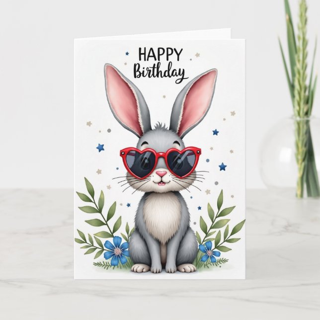 Tarjeta de cumpleaños Joyful Bunny Shades (Anverso)