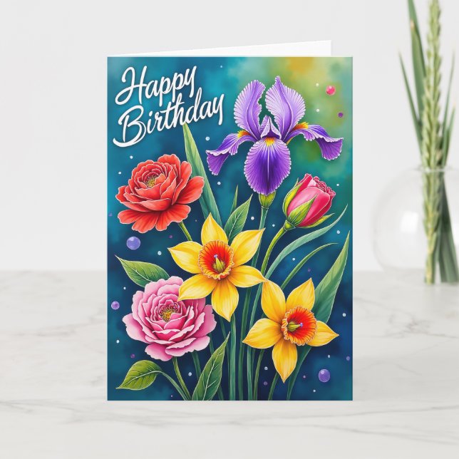 Tarjeta de cumpleaños Joyous Blooms (Anverso)