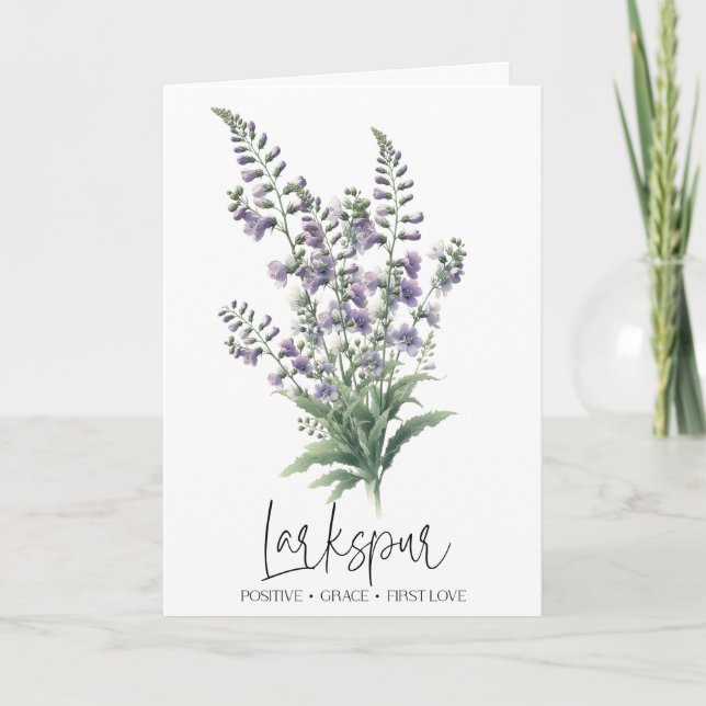Tarjeta de cumpleaños Larkespur July Birth Flower  (Anverso)