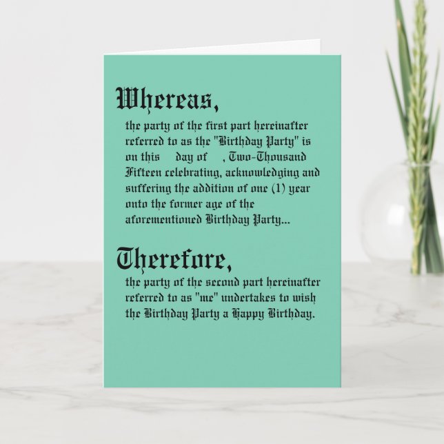 Tarjeta de cumpleaños legal del contrato (Anverso)