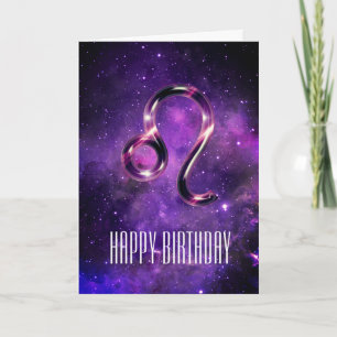 Tarjeta de cumpleaños Leo Purple Space