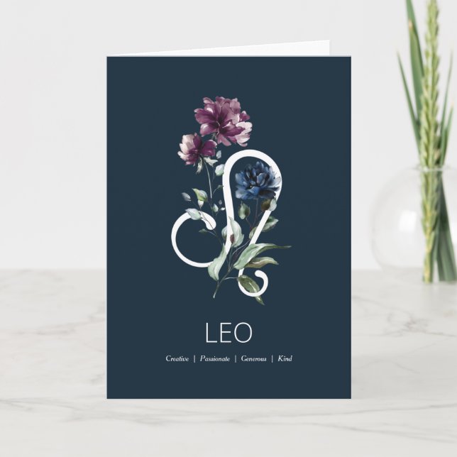 Tarjeta de cumpleaños León Floral Zodiac Estrella  (Anverso)