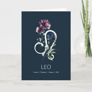 Tarjeta de cumpleaños León Floral Zodiac Estrella