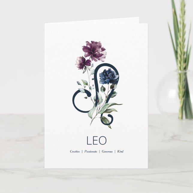 Tarjeta de cumpleaños León Floral Zodiac Estrella  (Anverso)