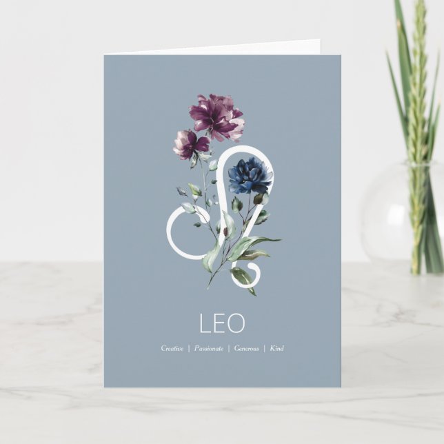 Tarjeta de cumpleaños León Floral Zodiac Estrella  (Anverso)