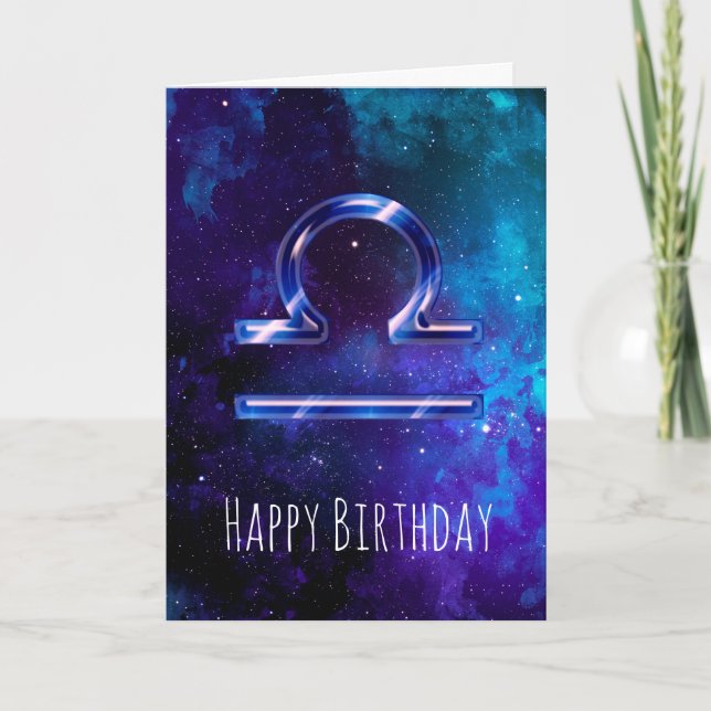 Tarjeta de cumpleaños Libra de espacio azul (Anverso)