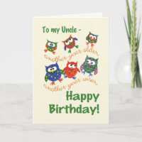 Tarjeta de cumpleaños linda de los búhos para un