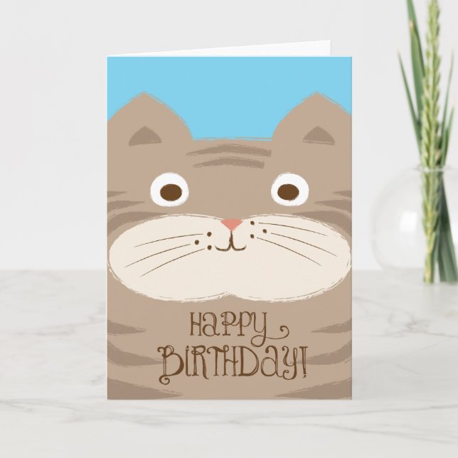 Tarjeta de cumpleaños linda del gato de Stripey (Anverso)