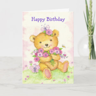 Tarjeta de cumpleaños linda del oso w/butterfy