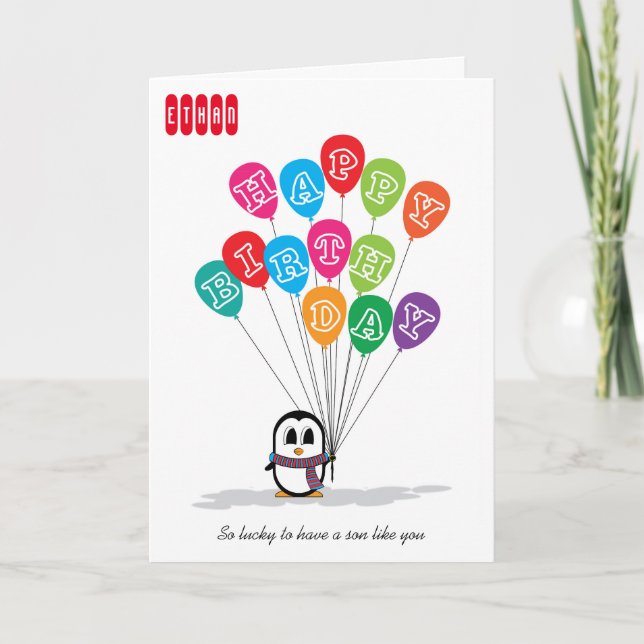 Tarjeta de cumpleaños linda del pingüino (Anverso)