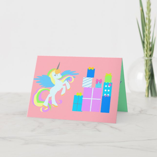 Tarjeta de cumpleaños linda del UNICORNIO para los (Anverso)