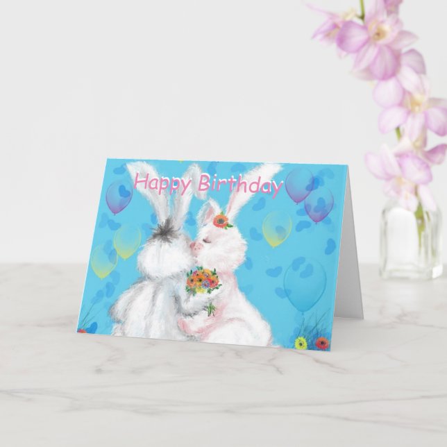 Tarjeta de cumpleaños lindo conejito amor abrazo a (Orquídea)