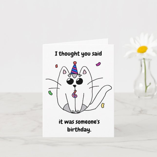 Tarjeta de cumpleaños lindo gato gracioso (Planta pequeña)