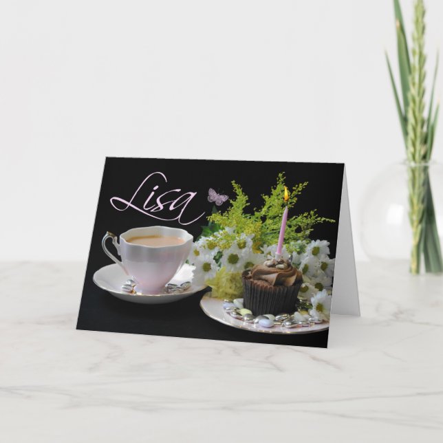 Tarjeta De Cumpleaños Lisa Con Té Y Flores (Anverso)