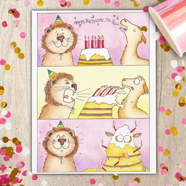 Tarjeta de cumpleaños Llama VS León por Nicole Jan (Subido por el creador)