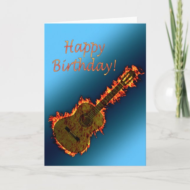 Tarjeta de cumpleaños llameante de la guitarra (Anverso)
