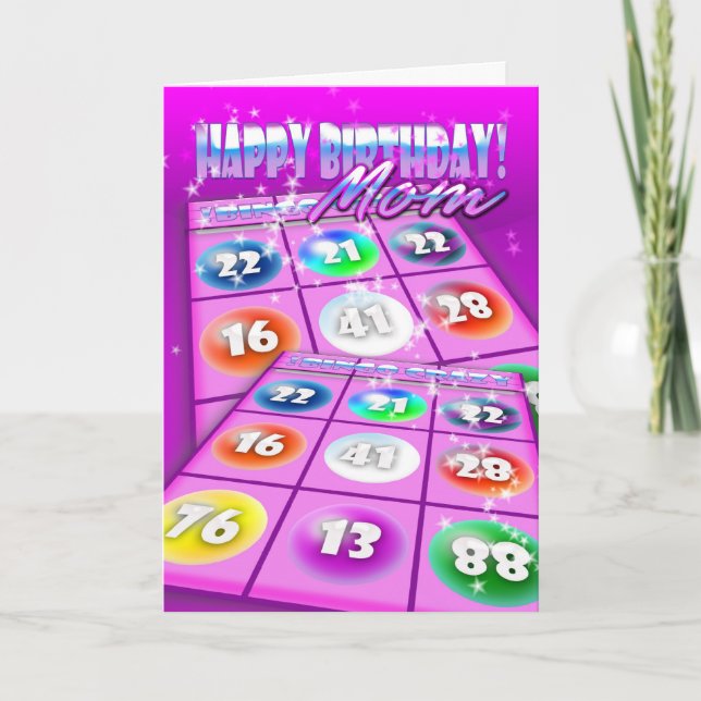 Tarjeta de cumpleaños loca del bingo de la mamá (Anverso)