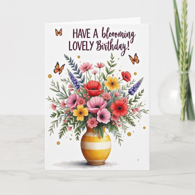 Tarjeta de cumpleaños Lush Painted Blooms (Anverso)