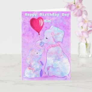 Tarjeta de cumpleaños madre con mamá elefante y be
