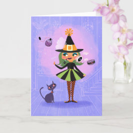 Tarjeta de cumpleaños Magic Witch Green Hair