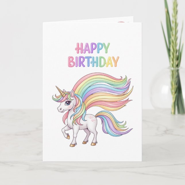 Tarjeta de cumpleaños mágica de unicornio  (Anverso)
