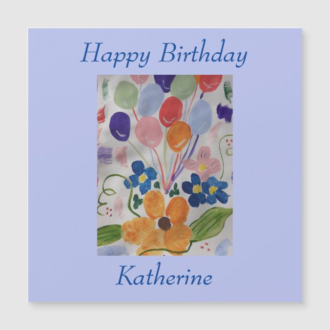 Tarjeta de cumpleaños magnética de flores y globos (Anverso)